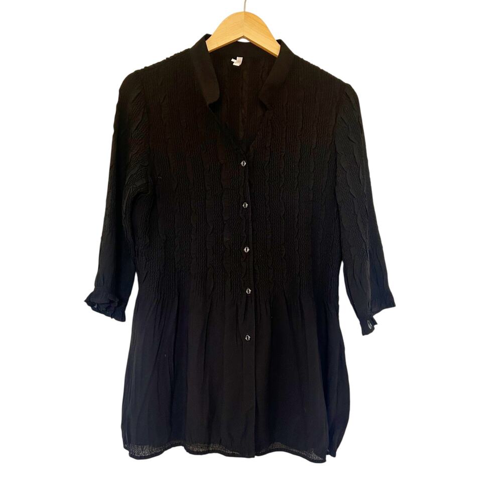 Lindi Black Button Front Blouse Tunic Sz L